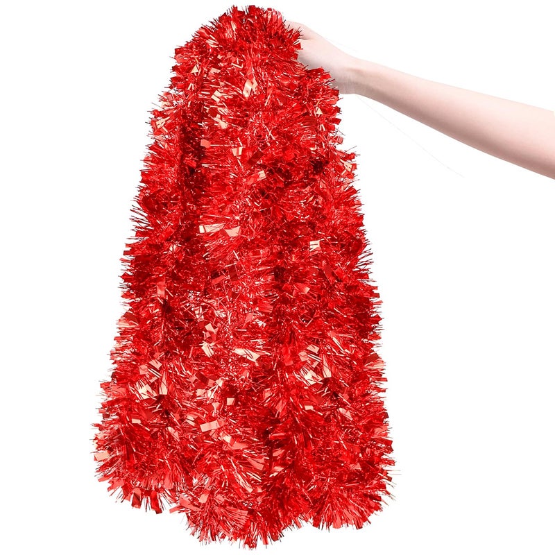 Yumatouch 32.8 Feet Red Christmas Tinsel Garland, Metallic Shiny Party Tinsel Garlands, Twist Hanging Decorations for Christmas Tree, Wedding, Birthday Party Supplies - Image 1
